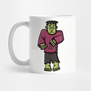 Funny musician Frankenstein cartoon playing the triangle cute halloween autumn digital illustration Mug